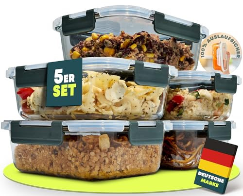 uandu Glasbehälter mit Deckel, 5- teilig, Meal prep Gläser, Frischhaltedosen Glas mit Deckel, Glasdosen mit Deckel Set, Meal prep Boxen Glas