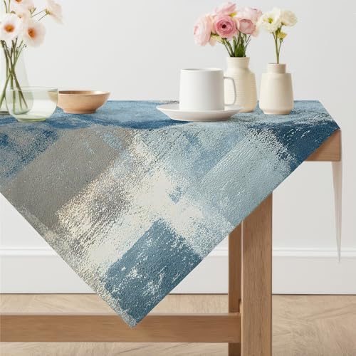 Tovaglia Antimacchia Grigia Blu 85 x 85 cm Tovaglia Aspetto Lino Lavabile Effetto Quadrata Moderna Copri Tavolo da Interno Elegante per Feste Autunnali Occasioni Feste Giardino Compleanno