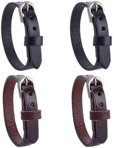 CALFOVERA 4 pulsera de Cuero Genuino, Estilo Retro, Ajustable, En 2 colores, con Hebilla de Aleación Simple, de Piel de Vaca, con Correas de Estribo, para Hombres Y Mujeres, para Uso Diario Y Fiestas.
