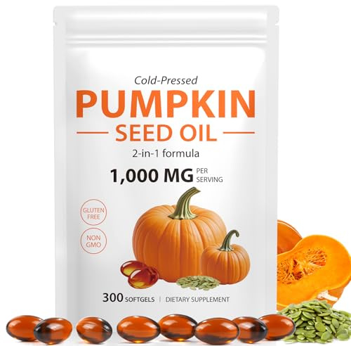 Pumpkin Seed Oil Capsules, 300 Softgels Cold Pressed Pumpkins Seed Oil for Hair Growth - Supports Hair, Heart, Skin Supplement | Non-GMO | Gluten Free