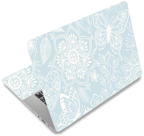 SUPERDANT Funda protectora para portátil con pegatinas de mariposa y flores blancas, decoración personalizable, universal, para PC de 12 y 15,6 pulgadas