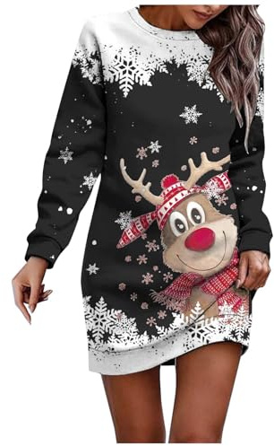 Vestido Mujer Navidad Sudadera Larga Mujer Navidad Invierno Sudaderas CáLido Sin Capucha Vestidos De Fiesta Elegantes Manga Larga De Cuello Redondo NavideñO Jersey Casual CóModa