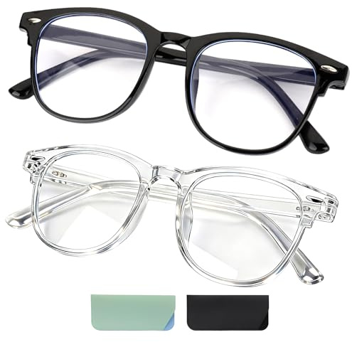 Swiftctrl 2 Lunettes Anti Lumière Bleue Set avec 2 Étuis pour Homme et Femme, Blue Light Glasses avec Blocage Lumière Bleue, Anti-Fatigue, Monture Transparente pour Orinateur, Écran et Lecture