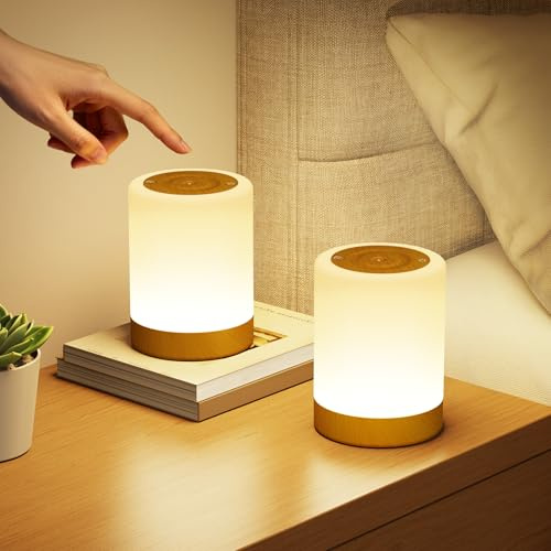 2 Pezzi Lampada da Comodino Senza Fili Touch Dimmerabile, 5 Modalità 256 RGB e Blanco Cálido Luce Notturna Bambini Neonato, Lampade da Tavolo Ricaricabili USB con Timer, LED Lampada Camera da Letto