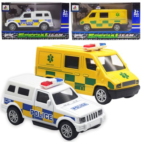 Model Car, 2PCS Toy Vehicles Set Friction Powered Vehicle Ambulance Toy Diecast Model Cars Alloy Pull Back Vehicles Toys 1:43 Scale Emergency Vehicle Toys Souvenir Gifts for Boys and Girls