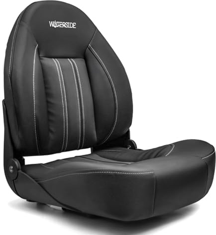 Waterside Captain Seat GTS Super Dark Series – Klappbarer Bootssitz mit Polsterung – Ergonomischer Angelstuhl für Boote – 47x43cm Sitzfläche – Montagefertig