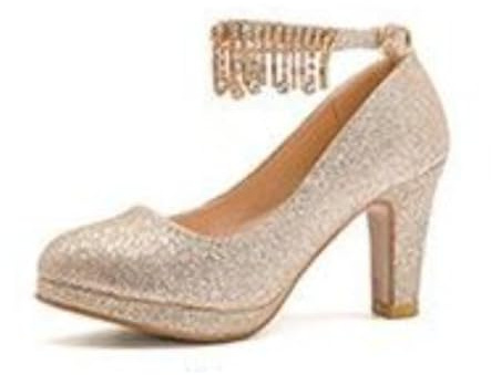 Genérico Zapatos De Novia con Brillo Strass Flecos Plataforma Tacón Ancho