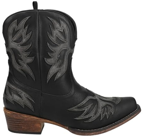 ROPER Womens Amelia Tooled Inlay Snip Toe Casual Boots Ankle Low Heel 1-2 - Black - Size 9 B
