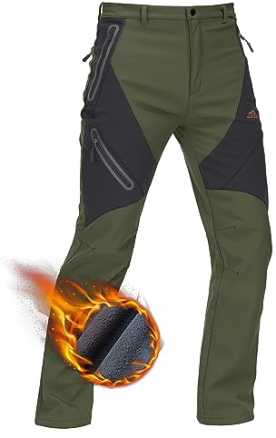 TACVASEN Mens Snow Pants Waterproof Insulated Windproof Hiking Pants with Pockets Winter Softshell Ski Green