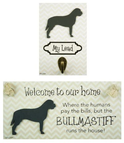 Splosh Bull Mastiff Precious Pet Collection – Leinenhaken und Plakette aus Holz, Zubehör-Set – Leinen-Halter, Wanddekoration & Rassehausschild – Personalisierte Geschenke & Heimdekoration