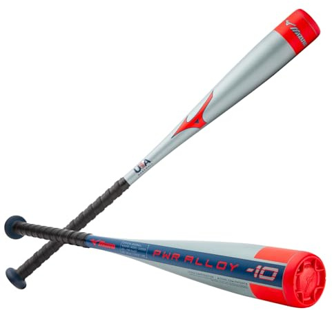 Mizuno PWR ALLOY - Big Barrel (2 5/8) Youth USA Baseball Bat (-10), Grey-Red, 29 in/19 oz.