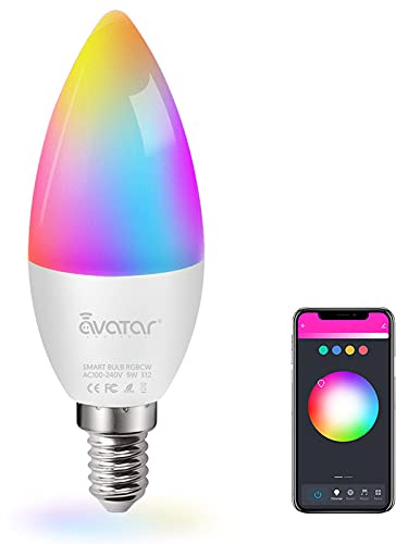 E14 Smart Bulb WiFi LED Candle Light, RGB Colour Changing & Dimmable, 5W, Alexa & Google Home Compatible, Music Sync, Timer & Schedule, No Hub Required, Warm White/Daylight (2700–6500K)