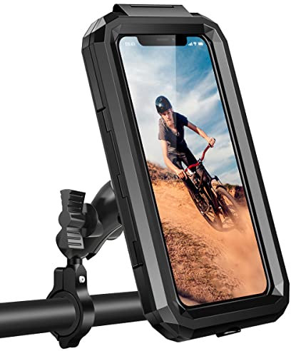 WACCET Fahrrad Handyhalterung Wasserdicht, [New Generation] Motorrad Fahrrad Lenker Handy Halterung 360° Drehen Verstellbare Fahrrad Handyhalter Universal Für 3,5-6,8 Zoll Smartphone (Schwarz, S)