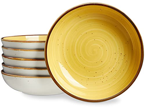 ONEMORE Porcelain Pasta Bowl 30 Oz, Large Ceramic Salad Serving Bowl/Oven, Set of 6 Kitchen Dinnerware, Microwave and Dishwasher Safe, Easy to Clean, Yellow