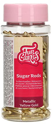 FunCakes Bâtonnets de Sucre Métalliques XL Jaune Or: Sprinkles gâteau, Bon Goût, Parfait pour la Décoration de Gâteau, Sprinkles Cupcake 70 g.
