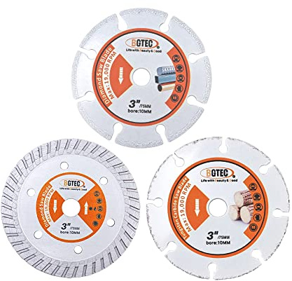 BGTEC Hoja de corte de diamante, 3 hojas de sierra circular de árbol de 75 mm x 10 mm para amoladora angular de hormigón de metal de madera