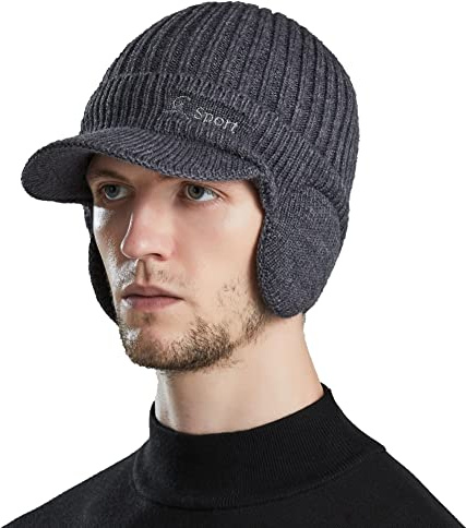 YAMEE Casquette Homme Hiver avec Doublure Chauds,Bonnet Polaire Homme Tricoté,Chapeaux d'hiver Chauds Hommes avec Cache-Oreilles pour Activité en Plain Air