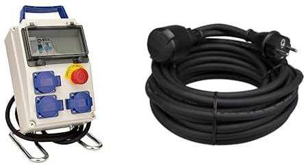 Zenitech Coffret 8 modules de chantier IP54 équipé avec accessoires & Perel ec10r25 Câble d'extension, 3 G2,5, 10 m Longueur, en caoutchouc noir