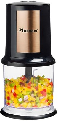 Bestron picadora electrica, Máquina picadora eléctrica con dos cuchillas de corte y capacidad de 500 ml, botón de pulso grande, 400 vatios, AKC200CO, Color: Cobre