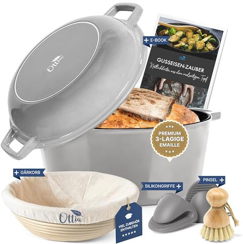 Ottia Gusseisen Topf Emaille, 26cm groß, 5 Liter. Bräter, Cocotte, Schmortopf mit Deckel, für Induktion, alle Herde, Ofen, emailliert, Brottopf, Aus Hamburg