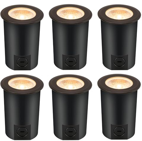 [6 Pack] CLOUDY BAY 9W LED Landscape Well Lights,2700K/3000K/3500K/4000K/5000K Selectable,Low Voltage 12V/24V Ground Lighting,Waterproof Outdoor In Ground Lights for Uplights,Transformer Excluded