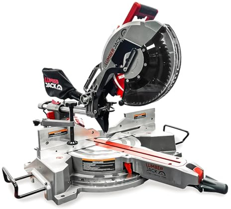 LUMBER JACK Professional 12 Inch Double Bevel Compound Sliding Mitre Saw with LED Shadow Light 240V 2400rpm Includes 60T Blade