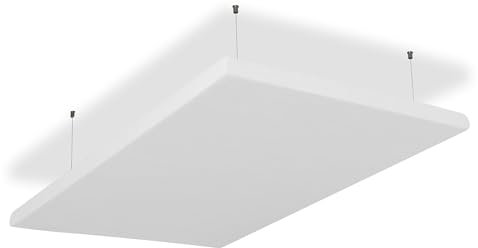 SILENT4® Schallabsorber Decke 114x72x5cm Akustikbild Akustikpaneele aus Akustikvlies, Seilmontage, messbar verbesserte Raumakustik durch Akustikplatten mit waschbarem Stoffbezug in Weiß