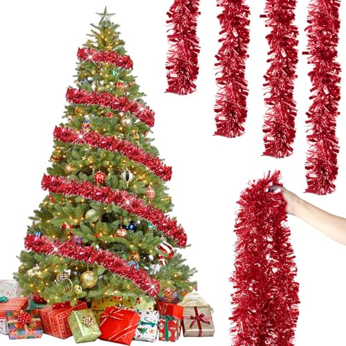6 Piezas x 2M Espumillón de Navidad, Scintillante Guirnaldas Navidad, Guirnalda Espumillón de Navidad, Espumillon Arbol Navidad Decoración Navideña Adorno Escalera Chimenea Pared