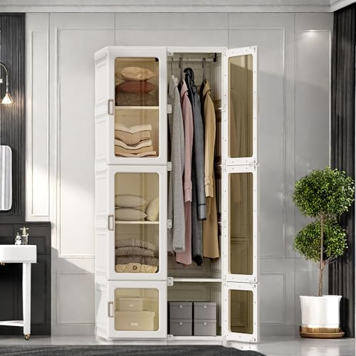 Keebgyy Armadio portatile, Guardaroba, armadio pieghevole per camera da letto, organizer per vestiti pieghevole, Armadio Salvaspazio, per Camera da Letto, Soggiorno (Trasparente)