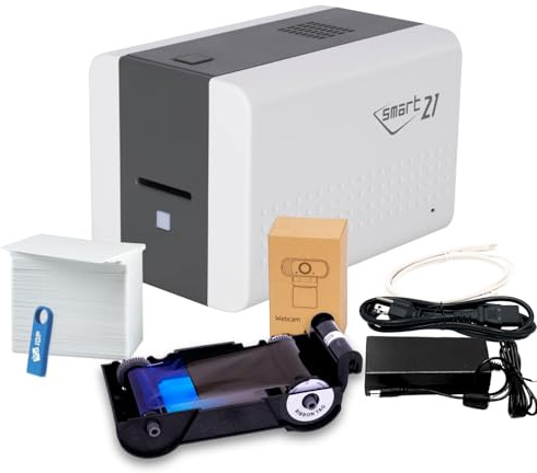 IDP SMART-21SB-EZ ID Card Simplex Printer Bundle with Easy-Load Ribbon. PC Only Software, 100 Print YMCKO Color Ribbon, 100 PVC Plastic Cards, USB Camera, & IDP EasyCapture Photo Capture Tool Trial