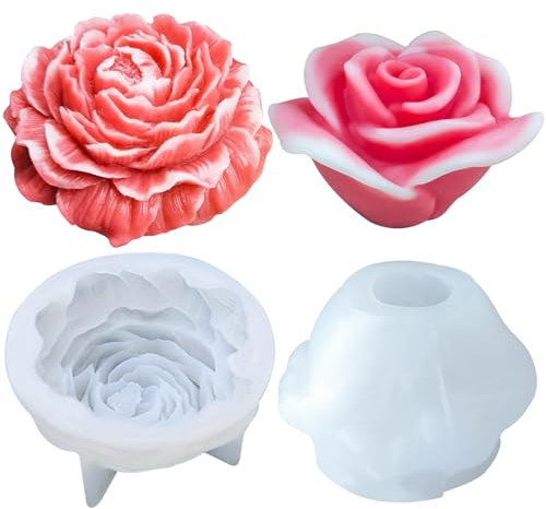 Silikonform blommor ljusform silikon 2 stycken 3D ljusform pion blommor ljus silikonform för tillverkning av handgjorda doftljus, tvålar, gips hartshantverk tårtdekoration