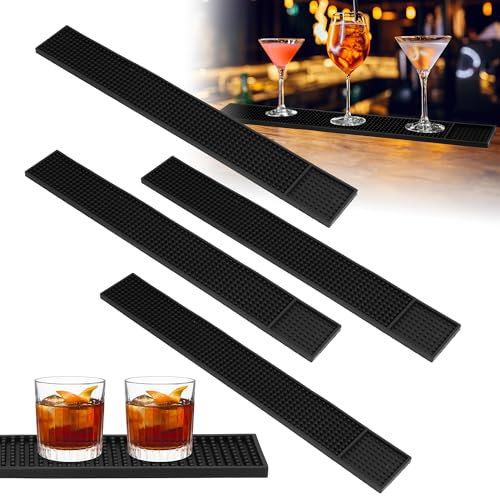 Aramanara 4 Pcs 60 x 8 cm Rubber Bar Mats, Non-Slip Bar Service Spill Mat, 23.6 x 3 in Narrow Bar Mat for Restaurant Kitchen Bar Counter(Black)