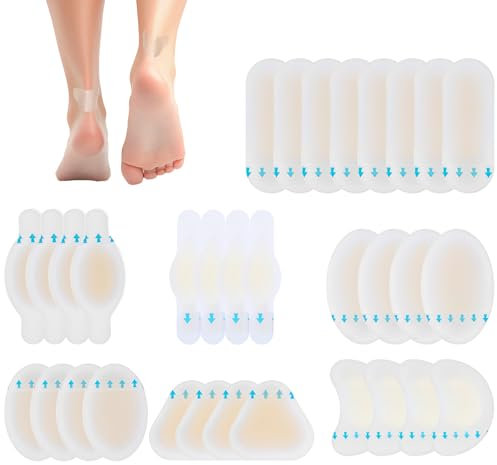 simarro 32 Pieces Blister Bandages, Foot Blister Bandages, Hydrocolloid Bandage Foot Blisters Bandage, Waterproof Sealed Gel Blister Pads Variety Pack for Protective Toe, Heel Blisters Prevention