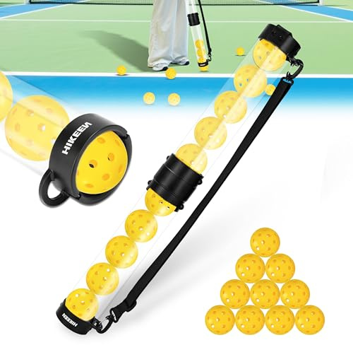 Hikeen Durable Pickleball Ball Retriever with 10 Pickleballs,Quick Pickup & Storage Pickleball Tube with Shoulder Strap for Pickleballs Accessories - Includes 10 Balls