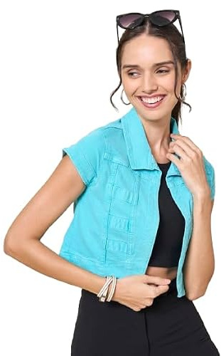 Style Quotient dam-bolerant, denim, öppen framtill, vanlig, marinblå, Turkosblå, M