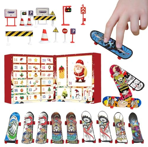 Yongmcxhhj adventskalender 2025 finger skateboard, 24 daglig jul nedräkningskalender med 24 stycken ABS board leksak fingerskridskoåkning, leksak adventskalender 2025, julkalender för barn
