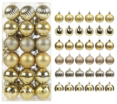 36Pcs Mini Size Baubles, 40mm Christmas Ball Ornaments(Golden) | Shatterproof Plastic Christmas Bulbs with Strings Decor for Wedding Party