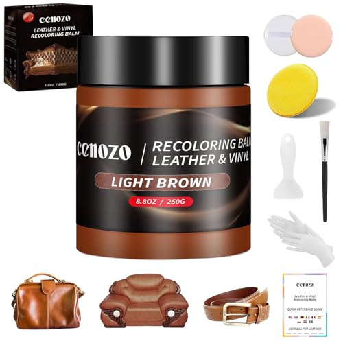 cenozo 250g Marrone Chiaro Kit Riparazione Pelle,Smacchiatore Sedili Auto,Ripara Pelle Divano Graffio,Pelle Rinnova Volante in Pelle,Tintura per Pelle Scarpe,Giacca,Sofa,Sedili Auto