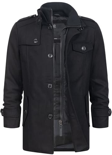 Indicode Herren Brandon Kurzmantel mit Stehkragen | Herrenmantel Wollmantel Mantel Männer Black, XL