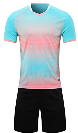 iiniim Barn, pojkar, sportset, fotbollströja, 2 delar. Snabbtorkande T-shirt + shorts sportdräkt för jogging basket fotboll träningsoverall, D Ljusblå, 134-140