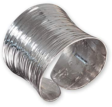 Fly Style Breiter Silberring Damen - Ring Silber 925 Damen offen verstellbar, Statement Ring, Ring Grösse:18.4 mm, Oberfläche:Poliert strukturiert