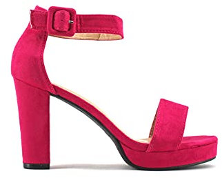 MODELISA - Sandalia Tacón Ancho Con Plataforma Hebilla Al Tobilla Para Mujer (Fucsia, numeric_37)