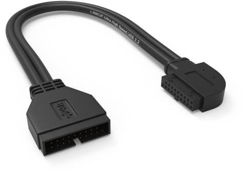 LINKUP - USB 3.2 Gen 2 (USB 3.1) Adaptador Interno Cabezal de Placa Base de 20 Pines Macho a Hembra 10 Gbps para Puertos USB A de PC - Tipo de ángulo Izquierdo - Negro 24 cm