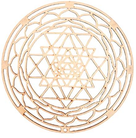 Pomurom Wooden Sri Yantra Wall Decor, 30CM Crystal Grid Board Wooden, Hanging Sacred Geometry Wood Wall Art Spiritual Home Decor For Yoga/Meditation, Decoration For Home Bedroom Living Room