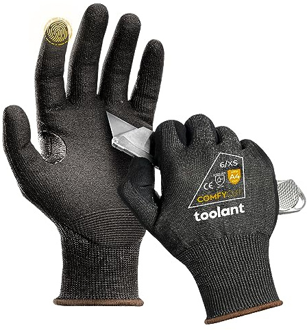 toolant A4 Cut Resistant Work Gloves with Grip, Ultra Thin Safety Glove for Fishing, WoodCarving, Gardening, 1 Pair, Large