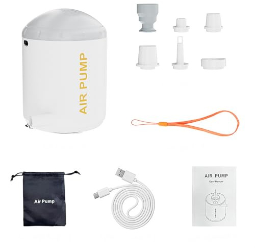 CENPEK Trådlös bärbar elektrisk liten luftpump 2 000 mAh uppladdningsbar campinglampa med 5 olika munstycken för luftmadrass, kläder, dammsugarpåsar etc