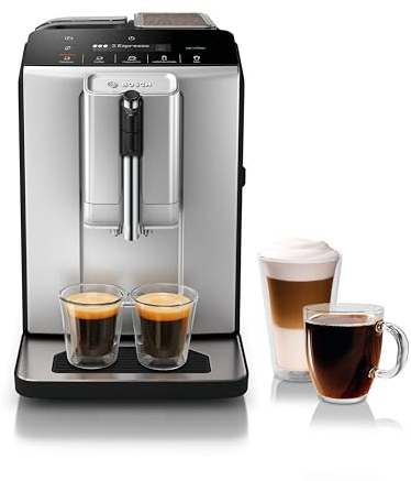 Bosch Fully Automatic Coffee and Espresso Machine - One-Touch Drinks, Barista Style, Double Cup Super Coffee Maker - Large Bean Capacity - Easy Clean, Maintenance - Black - TIU20307