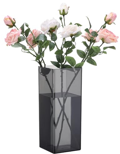 Segus Jarrón Acrílico para Flores, 12 X 30cm Floreros Rectangular Alto de Acrílico, Cuadrado y Alto, Jarrones Decorativos para Home Decor (Negro Translúcido)
