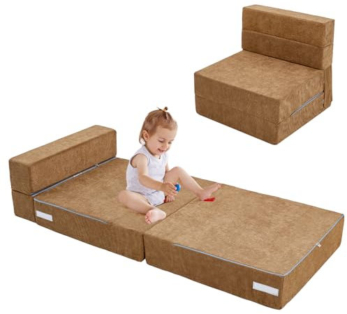 Meulbaty 15CM Extra Dicke Cord Spielsofa Kindersofa,Dreifach Klappbare Matratze,Futon,Leseecke Kinderzimmer,Klappbare Bodenbetten für Kinder（Braun）