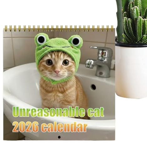 Calendrier chat 2026, Almanach mural 12 mois 2026 - Agenda pour adultes amis avec vacances Noël Nouvel An Halloween maison